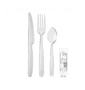 Kit couvert plastique PS transparent 2 en 1: couteau et fourchette